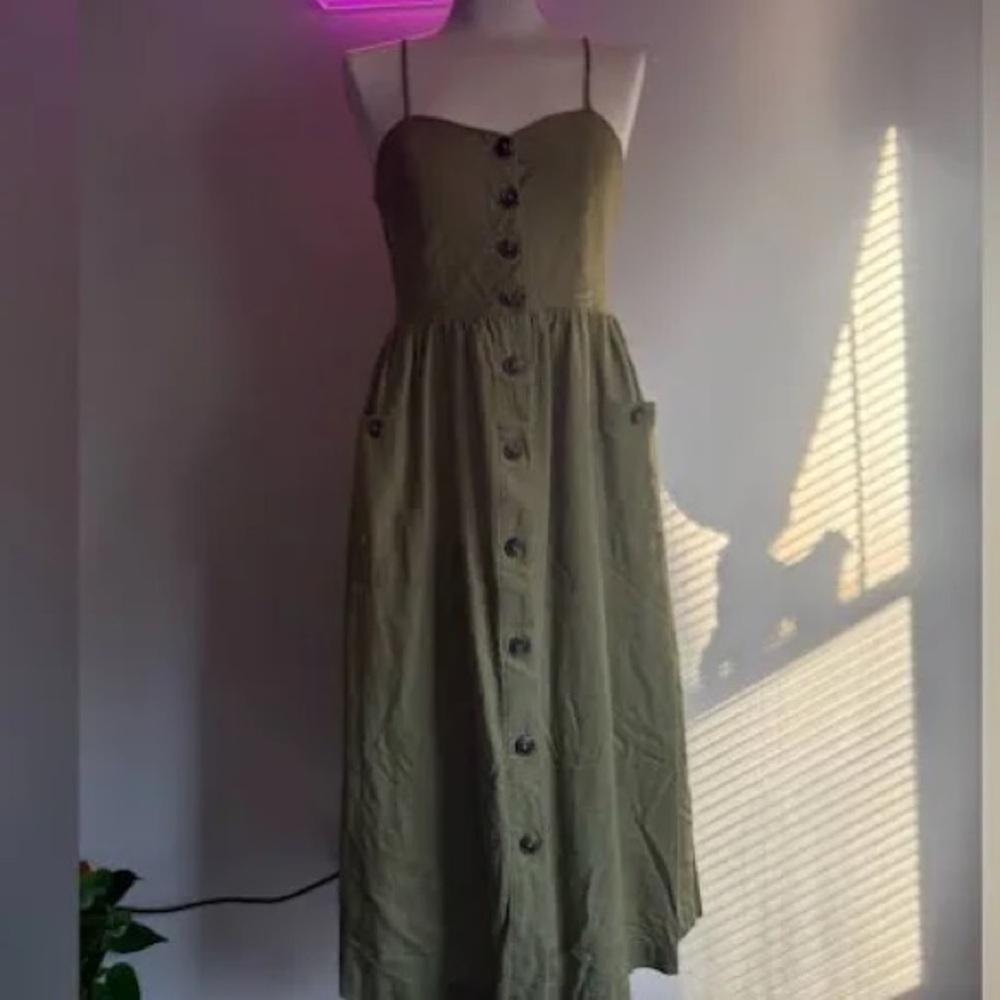 Mango Khaki Button-Front Midi Dress